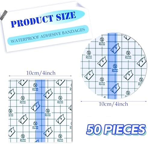 50 Pieces Waterproof Adhesive Bandages, 4" x 4" Transparent Tattoo Cover Up Tape Aftercare Bandage, Protective Clear Film Bandage for Wound Dressing, Swimming, Shower (4 x 4 Inch)