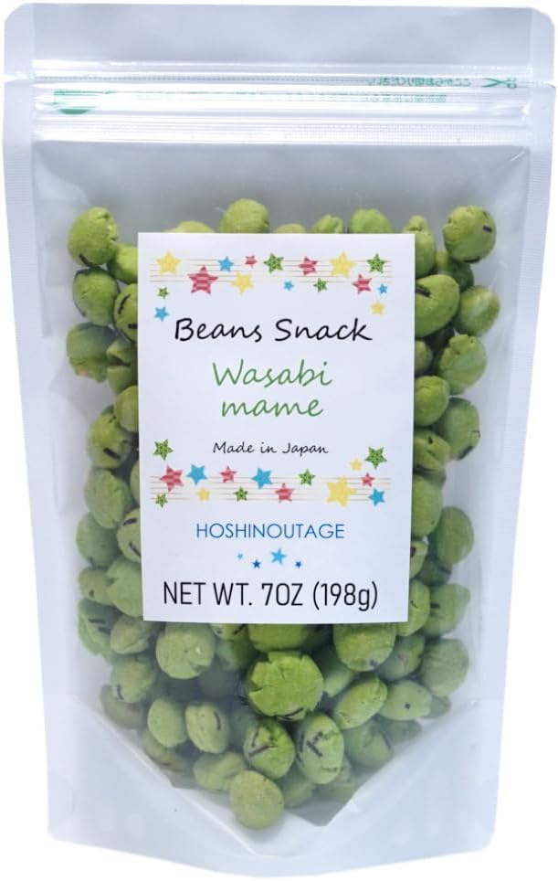 HOSHINOUTAGE Wasabi Mame – Japanese Covered Peanuts Snack, Spicy Wasabi Flavor, Crunchy and Savory Japanese Bean Snack – 7 oz (198 g)