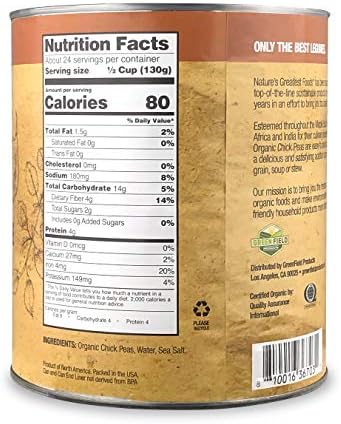 Nature's Greatest Foods, Organic Chickpeas, Food Service Size, Ready to Serve, No. 10 Can, 110 Ounce (6 LBS 14 Ounce)