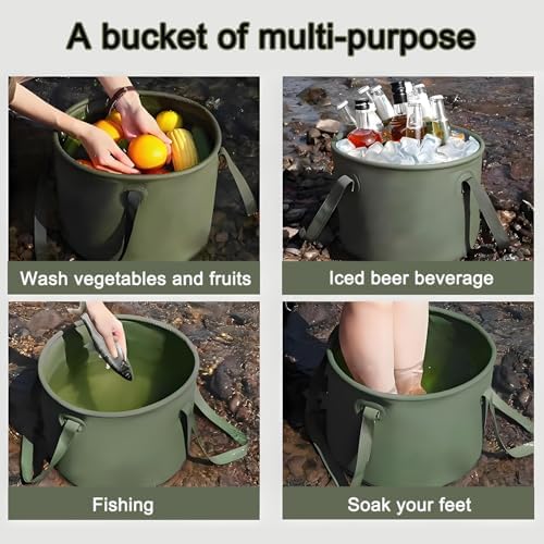 2Pcs Collapsible Bucket with Handle, 9 Gallon(20L+17L), Multifunctional Water Basin, Folding Tub, Portable Bin, Ultra Lightweight Outdoor Basin Bucket, Folding for Fishing, Camping, Hiking