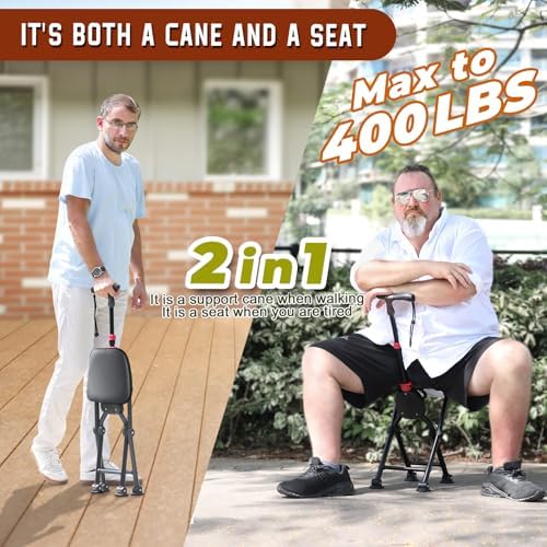HZZEDNG-Hold 400 lbs Folding Canes with Seat, Allows Durability While Walking and Convenience for Sitting, Aluminum Portable Anti-Slip Cane Seat, Height-Adjustable Walking Cane