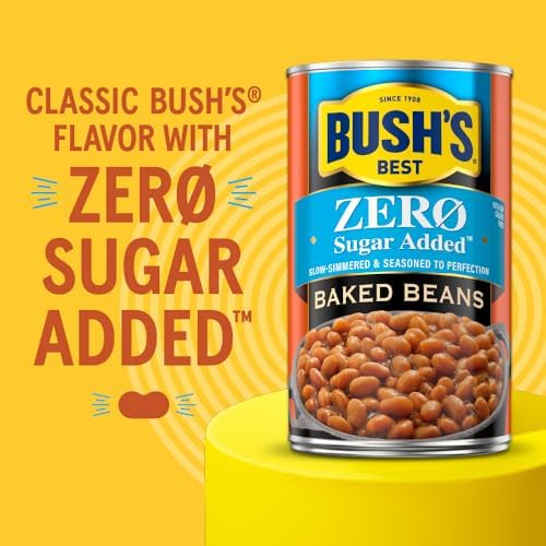 BUSH'S BEST 8.1 oz Canned Zero Sugar Added Baked Beans, Source of Plant Based Protein and Fiber, Low Fat, Gluten Free, (Pack of 12)