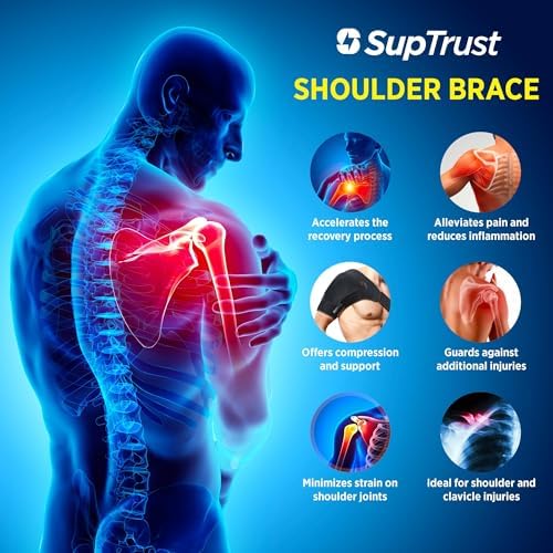 Suptrust Shoulder Brace for Women and Men: Shoulder Pain Relief Rotator Cuff Support Adjustable Fit Sleeve Wrap Relief for Injuries and Tendonitis - Large/X-Large Size, Black