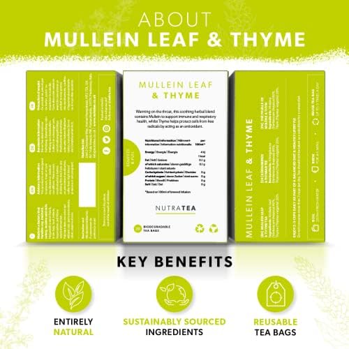NutraTea - Mullein Leaf & Thyme Tea - Mullein Tea - Thyme Teabags For Lungs & Throat - 20 Individually Wrapped Bags - Herbal Infusion (1 Pack)
