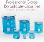 Karter Scientific, 3.3 Boro, Griffin Low Form, Glass Beaker Set - 6 Sizes - 10ml, 50ml, 100ml, 250ml, 500ml, 1000ml