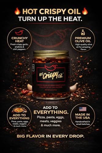 The "Hot Tub" from Hot Crispy Oil, Unique Blend of Fresh Crispy Garlic, Shallots, Hot Chili Peppers and Olive Oil, 16 oz Chili Crisp Oil