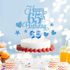 65th Birthday Cake Decorations, 65th Birthday Candles Cake Numeral Candles and Glitter Happy 65th Birthday Cake Toppers Set for Birthday Party Supplies (Blue)