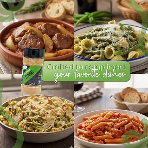 FreshJax Organic Ground Fennel Seed Powder 3.9oz | Sweet Aromatic Spice for Italian Sausage, Pork, Chicken, Curries, Soups, Baking Bread, Pasta Sauce, Marinades, Roasted Vegetables & Tea - Made in USA