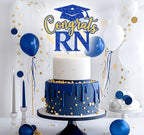 Congrats RN Cake Topper, RN Graduation Cake Decorations, Congrats Nurse BSN RN Decor, 2026 Medical Nursing School Graduation Party Decorations (Blue and Gold)