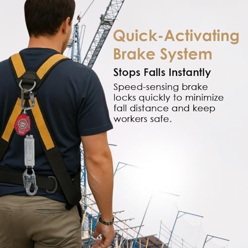AFP Demon 6 Foot Single Web Leg Self Retracting Lifeline Safety Yoyo, Shock Pack Absorber, Steel Snap Hook & Steel Carabiner Fall Protection Arrest Limiter SRL | OSHA & ANSI Rated