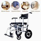 Mobile Shower Chair, 4-in-1 Toilet Commode Wheelchair with Brakes, Removable Pedal, Adjustable Armrest, PU Backrest Cushion and Pail 330lb
