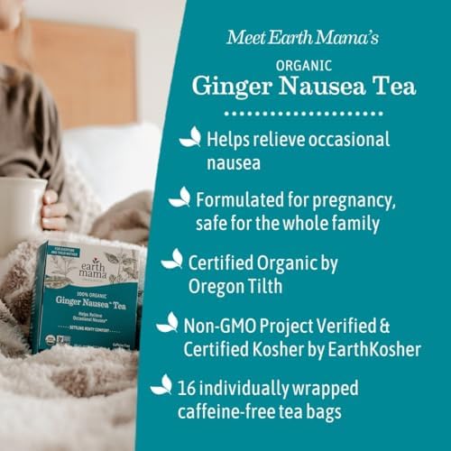 Earth Mama Organic Ginger Nausea™ Tea | Comforts Occasional Nausea + Morning Sickness, 16 Teabags Per Box