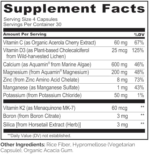 NATURELO Calcium Supplement - with Vitamin C, Vitamin D3, K2, and Calcium Magnesium Zinc for Bone Strength with Calcium 600mg - Plant-Based, 120 Vegetarian Capsules, Non-GMO, Soy & Gluten-Free