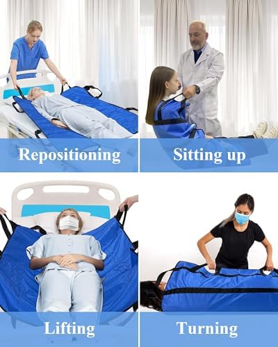 SPRING SEAON Patient Positioning Bed Pad with Handles – Transfer & Slide Sheet for Elderly Care, Waterproof Washable Draw Sheet for Hospital or Home Use, 46.5" x 38.5", 450 LBS Support,Blue