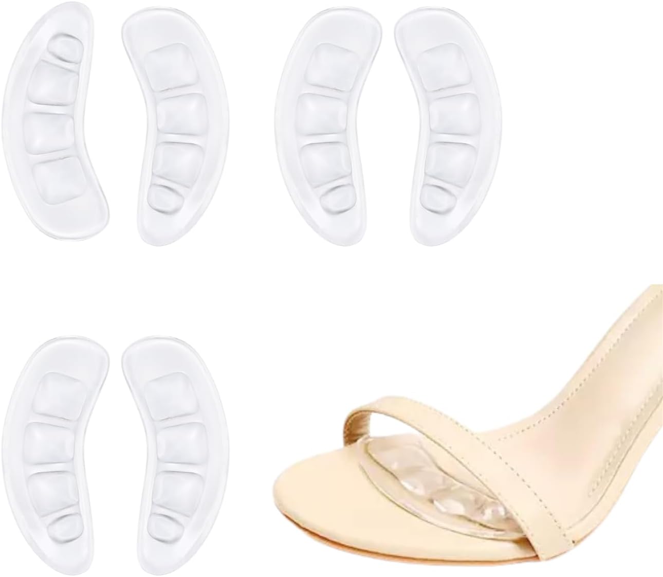 Metatarsal Pads Women, Ball of Foot Cushions, Shoe Inserts for Women, Adhesive Foot Pads, High Heel Inserts for All Day Pain Relief and Comfort, 3 Pairs