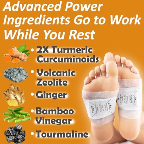 Advanced Foot Pads with Turmeric Curcuminoids, Zeolite & Ginger, 20 Foot Patches, Premium & All-Natural Complex