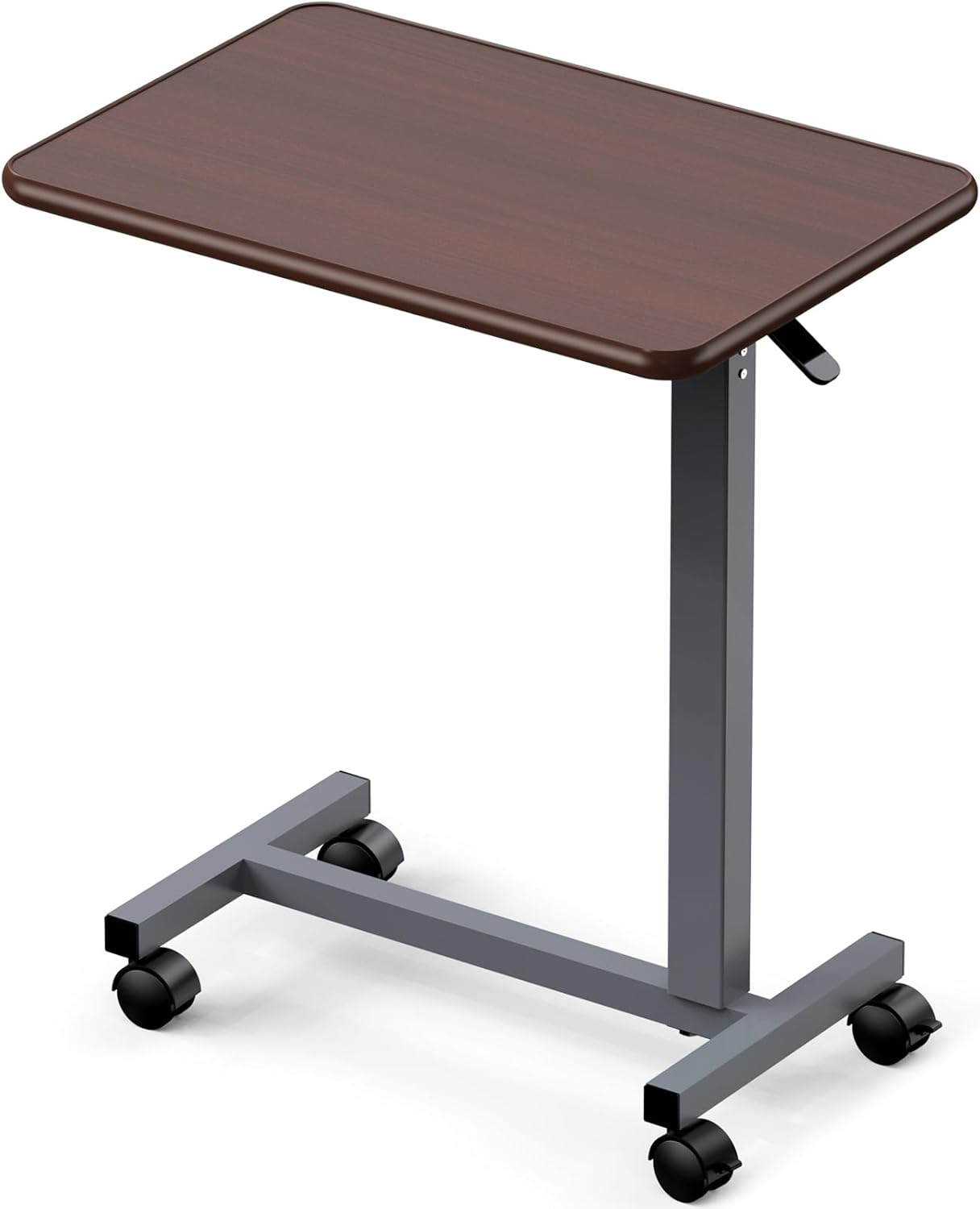 WOTURE Adjustable Overbed Table with Wheels, Pneumatic Height Adjustment, Ideal for Hospital Use or At Home as Bed Tray, Standing Desk, Bedridden & Mobility Needs, Walnut