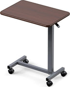 WOTURE Adjustable Overbed Table with Wheels, Bedside Rolling Table, Pneumatic Height Adjustment, Hospital Bed Table on Wheels, Standing Desk, Bedridden & Mobility Needs, Walnut