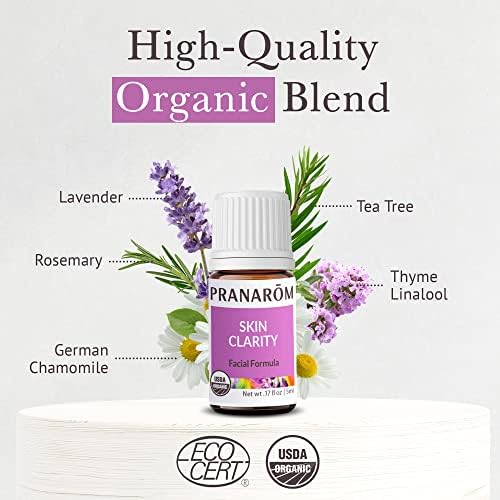 Pranarom - Skin Clarity Essential Oil Blend (5ml) - Lavender, Tea Tree, Thyme, Rosemary, Niaouli, Chamomile, & Helichrysum - 100% Pure Essential Oil for Skincare | USDA and ECOCERT Certified Organic