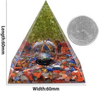 Amogeeli Peridot Crystal Tree of Life Orgone Crystal Pyramid with Glass Sphere, Healing Stone Orgonite Pyramid for Meditation Reiki Yoga Home Decoration