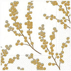 Caspari Berry Branches Paper Luncheon Napkins in White & Gold - Two Packs of 20