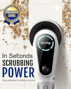 Dovety Electric Spin Scrubber, Shower Scrubber, Power Cleaner Tools with 8 Replaceable Brush Heads, Cleaning Brush with Extension Handle, 2 Adjustable Speeds, 90Mins Work Time for Home Bathtub-White