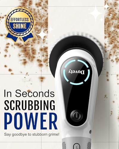 Dovety Electric Spin Scrubber, Cordless Cleaning Brush, Shower Scrubber with 8 Replaceable Brush Head, Power Cleaning Brush with Extension Handle, 2 Adjustable Speed, for Bathtub Grout Tile Floor