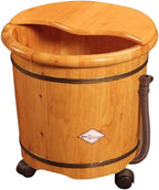 Solid Wood Foot Tub, Pedicure Bowl Spa Massage Cedar Pedicure Barrels House Foot Bath Barrel Footbath Solid Wood with Lid, Pedicure Foot Soak Wooden Foot Basin, Foot Tub with Casters Foot Spa Bath(M)