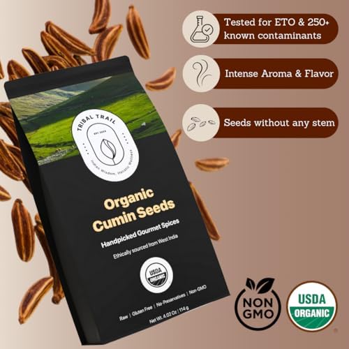 Tribal Trail Cumin Seeds Organic (Whole) | 4.02 oz | USDA Organic & Non-GMO | Recyclable Kraft Bags | Best for Cooking, Seasoning & Spice Blends | Ethically Sourced Spices from India