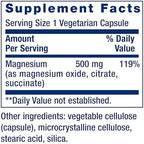 Life Extension Magnesium Caps, 500 mg, Magnesium Oxide, Citrate, and Succinate, Heart Health, Healthy Bones, Metabolism Support, 100 Vegetarian Capsules