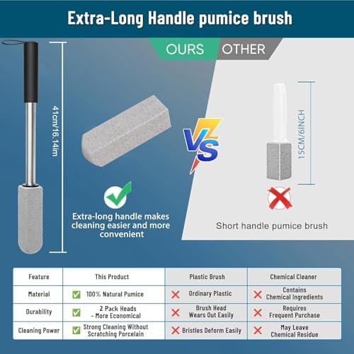 2 Pack Pumice Stone for Toilet Cleaning,16.14In Extra Long Handle Toilet Pumice Stone Toilet Bowl Cleaner Brush Toilet Scrubber for Toilets Bathtubs Grills Sinks
