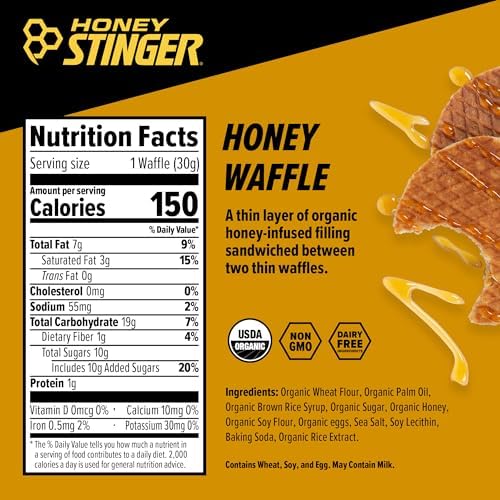 Honey Stinger Organic Honey Waffle, Energy Stroopwafel for Exercise, Endurance and Performance, Sports Nutrition for Home & Gym, Pre and Post Workout, 16.96 Ounces (Pack of 16)