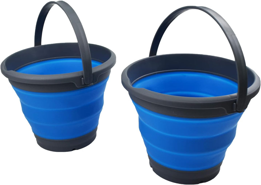 SAMMART 5.5L (1.4 Gallon) Set of 2 Collapsible Plastic Bucket - Foldable Round Tub - Portable Fishing Water Pail - Space Saving Outdoor Waterpot. (Grey/Blue (Set of 2))
