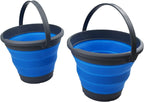 SAMMART 5.5L (1.4 Gallon) Set of 2 Collapsible Plastic Bucket - Foldable Round Tub - Portable Fishing Water Pail - Space Saving Outdoor Waterpot. (Grey/Blue (Set of 2))