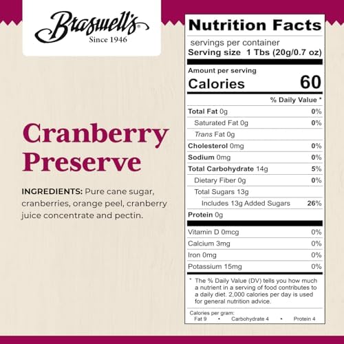 Braswell’s Sweet and Savory Jellies, Jams, and Preserves – Small-Batch, Renowned Specialty, Made in USA, Since 1946 (10.5 Ounce, Cranberry)