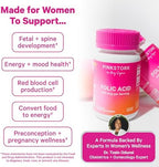 Pink Stork Folic Acid Supplement for Women – 400mcg, Daily Vitamin B9 for Prenatal & Fertility Support, Supports Red Blood Cell Formation & Energy – 30 Vegetarian Capsules