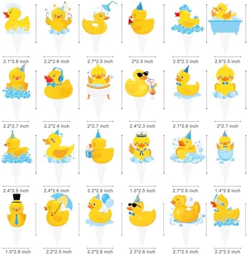 CANDY CHEF 48pcs Yellow Rubber Duck Cupcake Toppers - Duck Birthday Party Decorations - Baby Shower Supplies