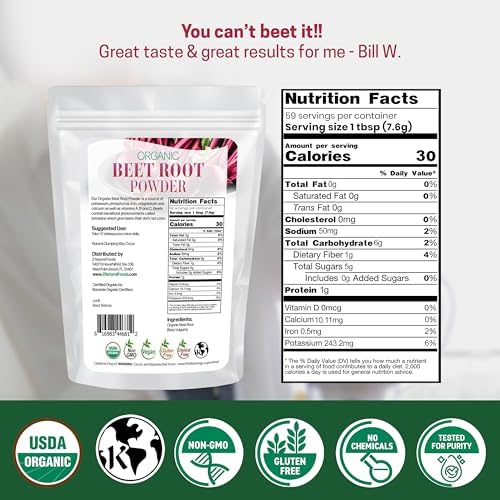 Z Natural Foods Organic Beet Root Powder - Nutrient-Dense Beetroot Powder with Antioxidants, Nitric Oxide for Heart Health, Energy - Perfect for Smoothies, Beets Juice, & Recipes, 1 lb