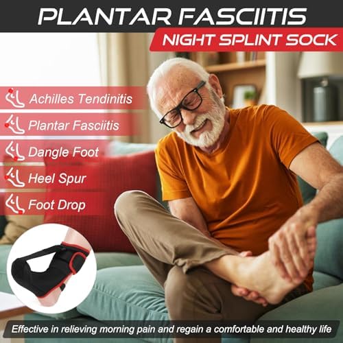 Plantar Fasciitis Night Splint Sock: Soft Plantar Fasciitis Brace with Arch Support for Sleeping Achilles Tendonitis Foot Drop Heel Pain - Plantar Fasciitis Relief for Women and Men Black-Red (Small)
