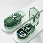 Plastic Pill Box with Splitter, Compact Medication Organizer and Splitting Tool (Green)
