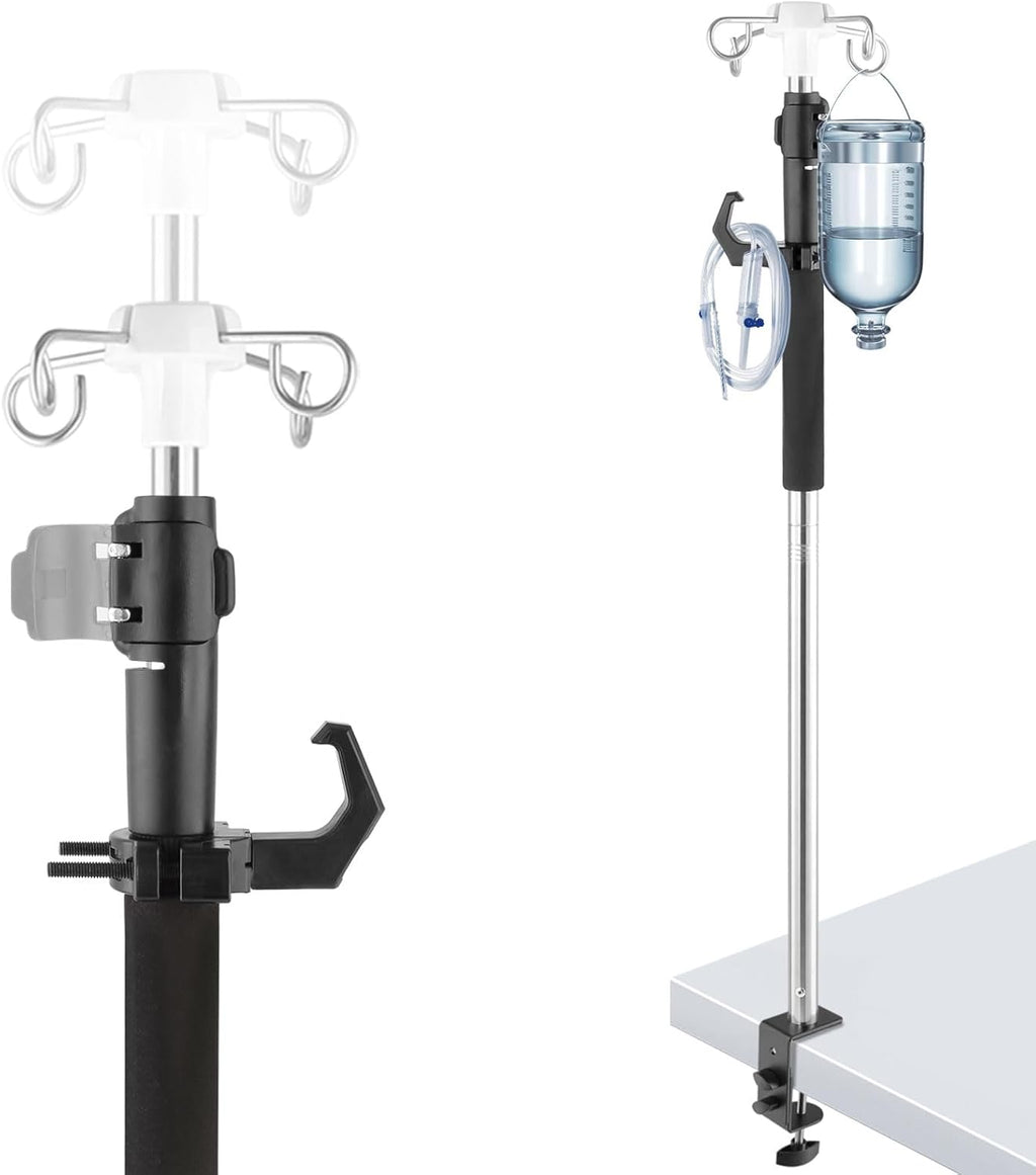 Table IV Poles Telescopic,32 to 56In Portable Desktop IV Stand with Storage Bag 4 Hooks IV Bag Holder Frosted Pipe Extension Pole IV Influsion Pole for Home Hospital Clinic (Stainless Steel)