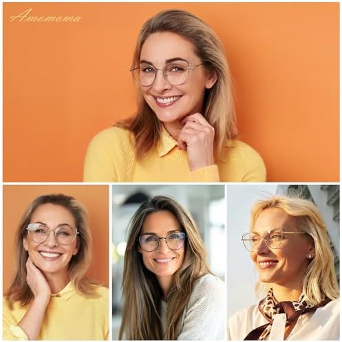 AMOMOMA 3-Pack Retro Cat Eye Reading Glasses for Women Trendy Blue Light Blocking Computer Readers Metal AM6199