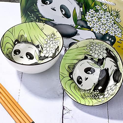 Cute Panda Rice Bowls and Chopsticks set, Ceramic Rice Bowls for Dessert Soup Rice As A Good Gift (2 pieces)