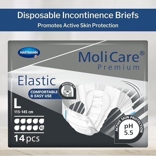 MoliCare Premium Incontinence Brief, 10D - Heavy Absorbency Adult Diaper with Refastenable Tabs - Unisex, Size Large, 14 Count, 1 Pack