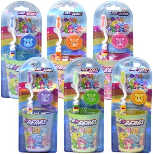 Care Bears Kids Toothbrush and Cup Kit - Official, Multicolor, Manual Toothbrush, Cup, Stickers, Cat Door Hanger, Ages 3+