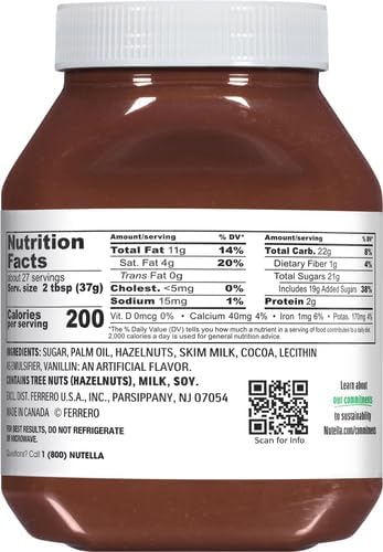 Nutella Hazelnut Spread with Cocoa, Creamy Hazelnut Spread, Breakfast Favorite, 35.3 oz Jar (Pack of 2)