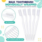 200 Pack Individually Wrapped Disposable Toothbrush Bulk Single Use Toothbrush Travel Toothbrushes Disposable Soft Bristle Adult Toothbrush Manual Tooth Brush for Women Men Hotels Guest Rooms, White