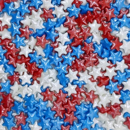 10mm Red & Blue & White Sprinkles Edible Stars Cake Decorating Stars Cake Decorations Cupcake Toppers Cookie Decorating Perfect for Cakes,Cupcakes,Desserts Toppings 3OZ