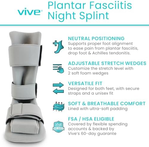 Vive Plantar Fasciitis Night Splint Plus Trigger Point Stretch Wedges - Soft Leg Brace Support, Orthopedic Sleeping Immobilizer Stretch Boot (X-Large: Men's: 11.5-12.5, Women's: 12.5-14)