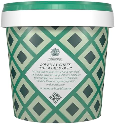 Maldon Salt, Sea Salt Flakes, 20 oz (570 g), Resealable Tub – Kosher, Natural, Unique Gourmet Pyramid Shaped Salt Flakes, Perfect for a Wide Range of Dishes, Hand-Harvested for Four Generations